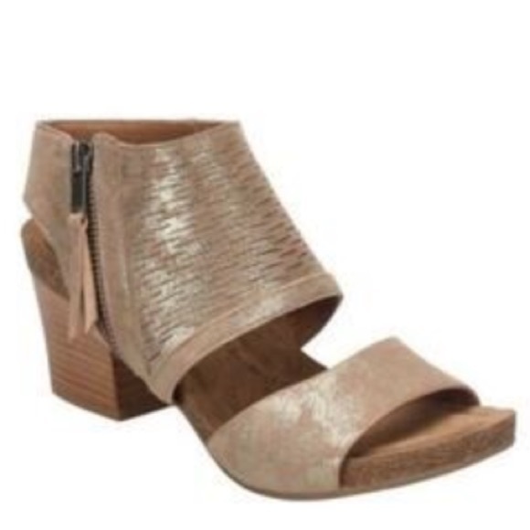 Sofft Milan Sandals Gold Metallic Leather Comfort Caged Peep Block Heel Cork 7.5 - Picture 1 of 11